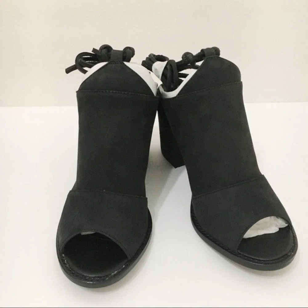 Chinese Laundry Size‎ 6 Black Leather Ankle Wrap Peep Toe Mules Shoes Heels